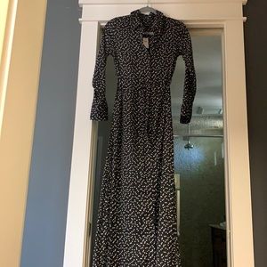 NWT Banana Republic long maxi black with white polka dots, XS